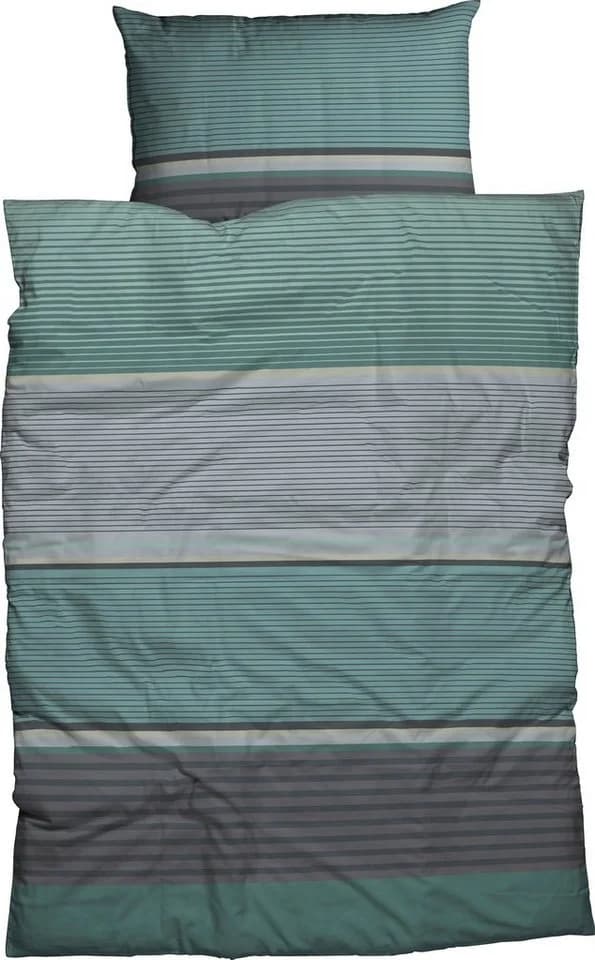 CASATEX Bettwäsche Orsa Satin 100% Baumwolle Grün Silber Gestreift - Bild 2