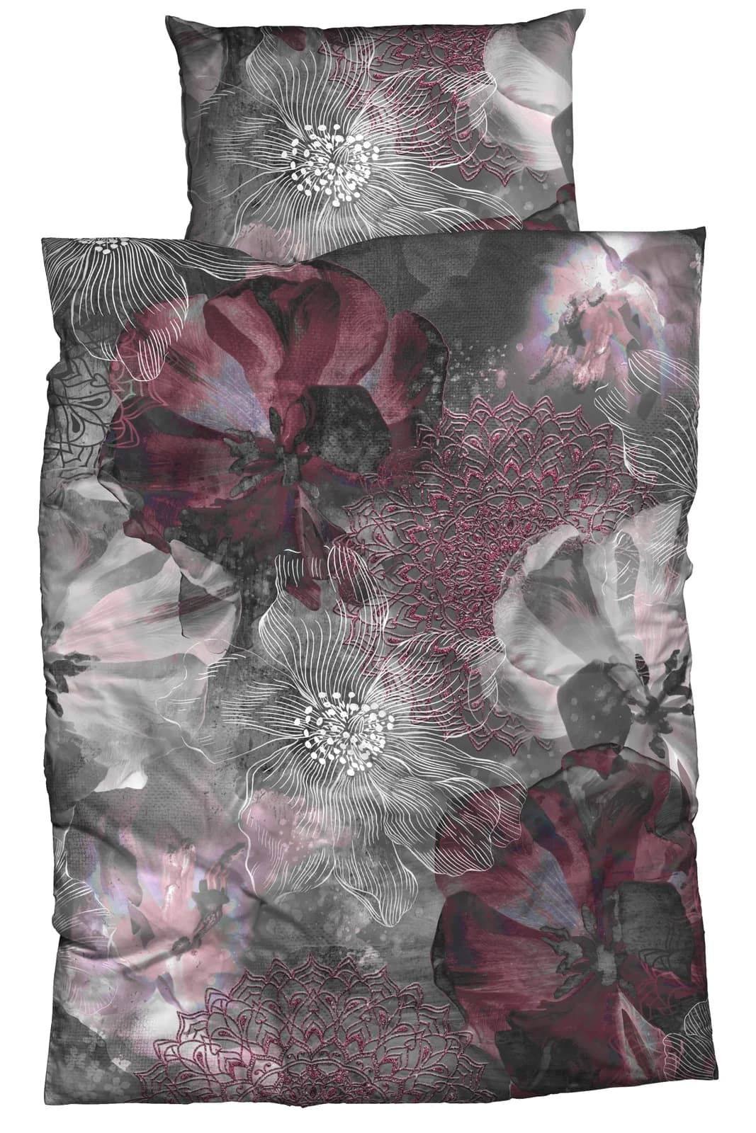 CASATEX Bettwäsche Freda Satin Grau/Rot Floral