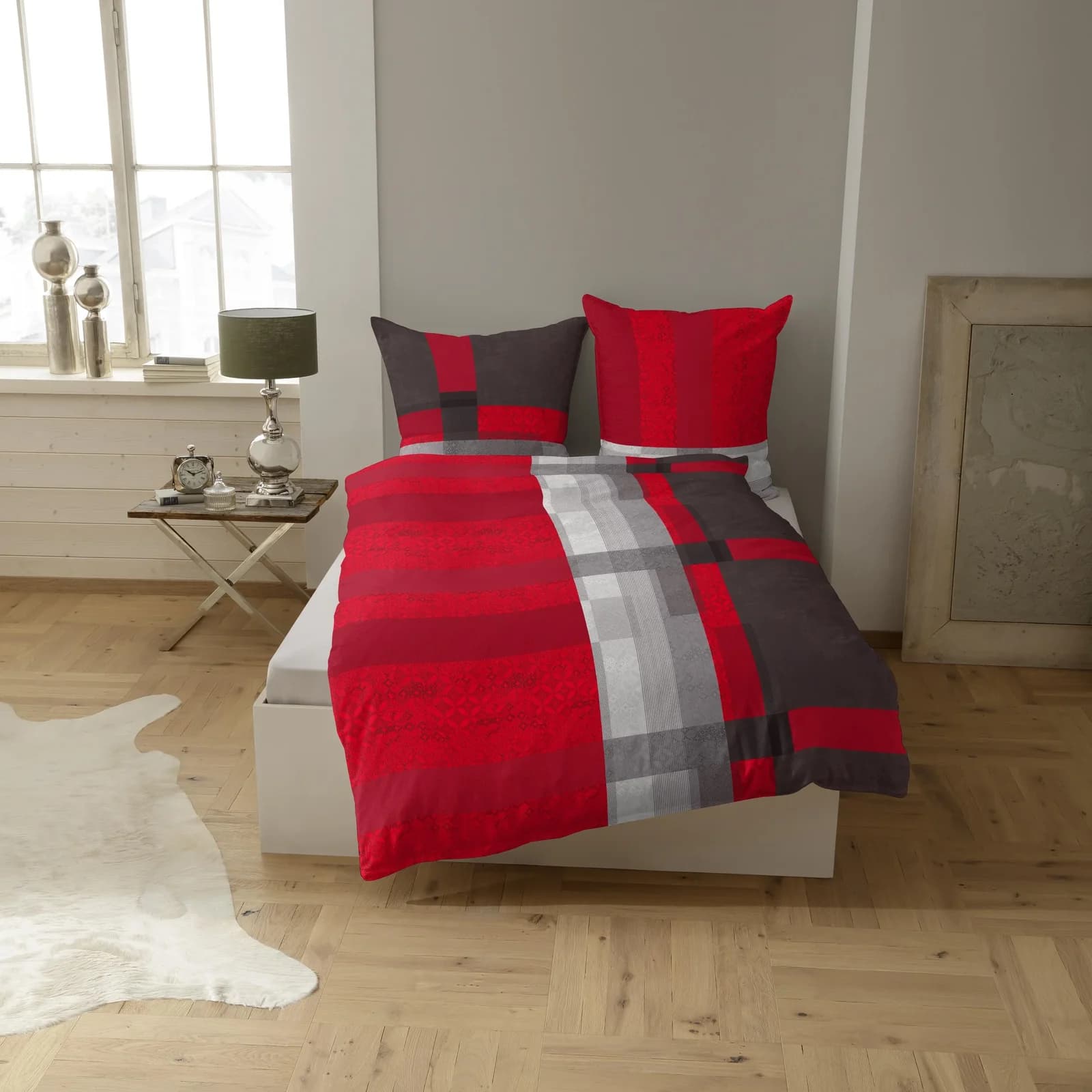 CASATEX Bettwäsche Salvo Rot Anthrazit 135x200 cm mit Kissenbezug