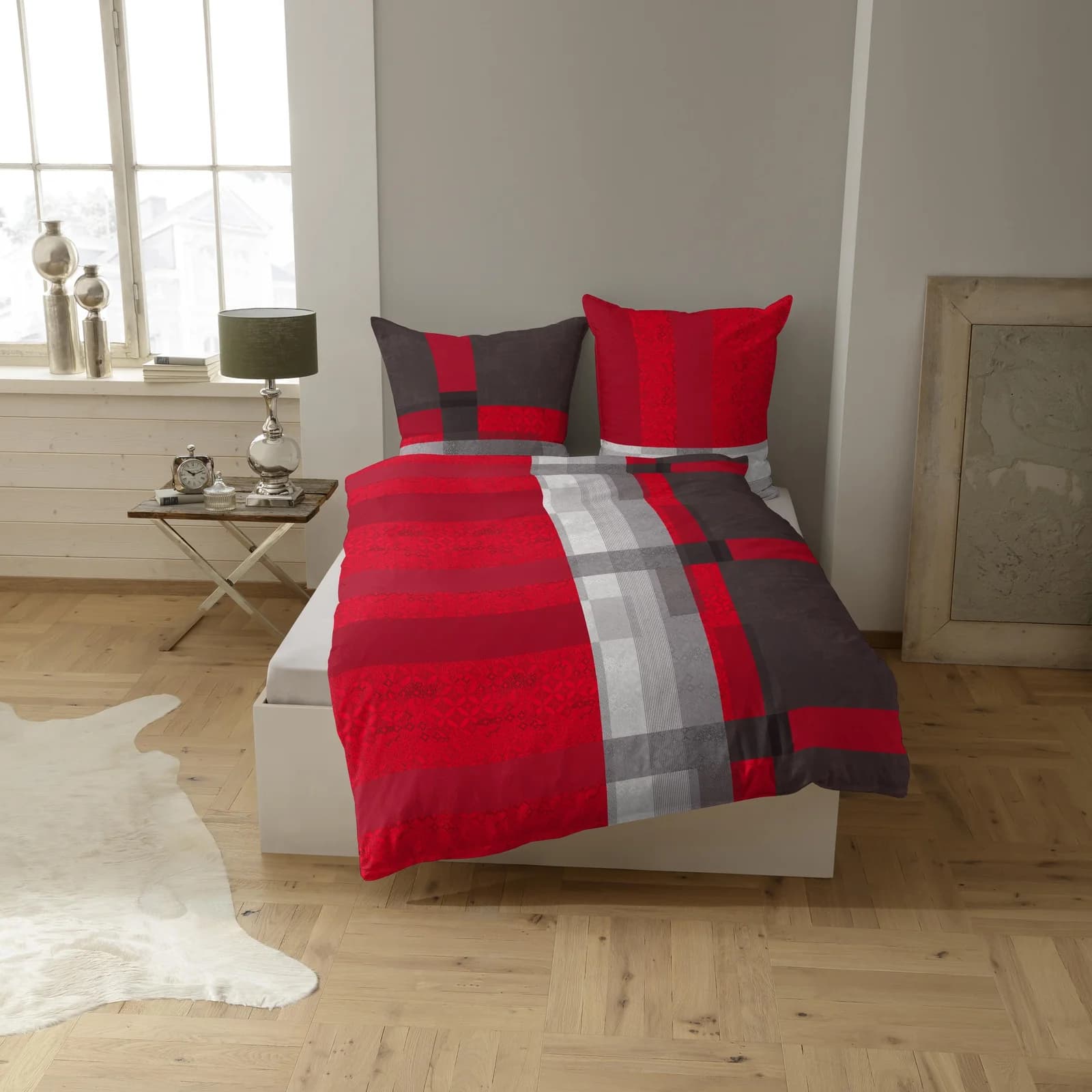 CASATEX Bettwäsche Salvo Rot/Anthrazit 155x220cm Interlock-Jersey