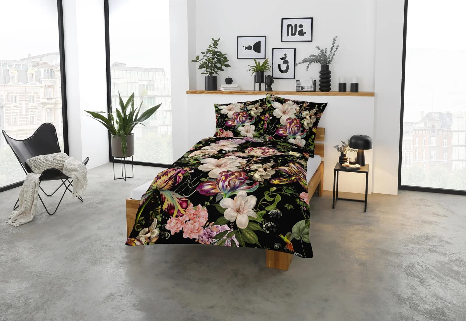 CASATEX Nightflowers Bettwäsche Set Schwarz Floral 135x200 cm