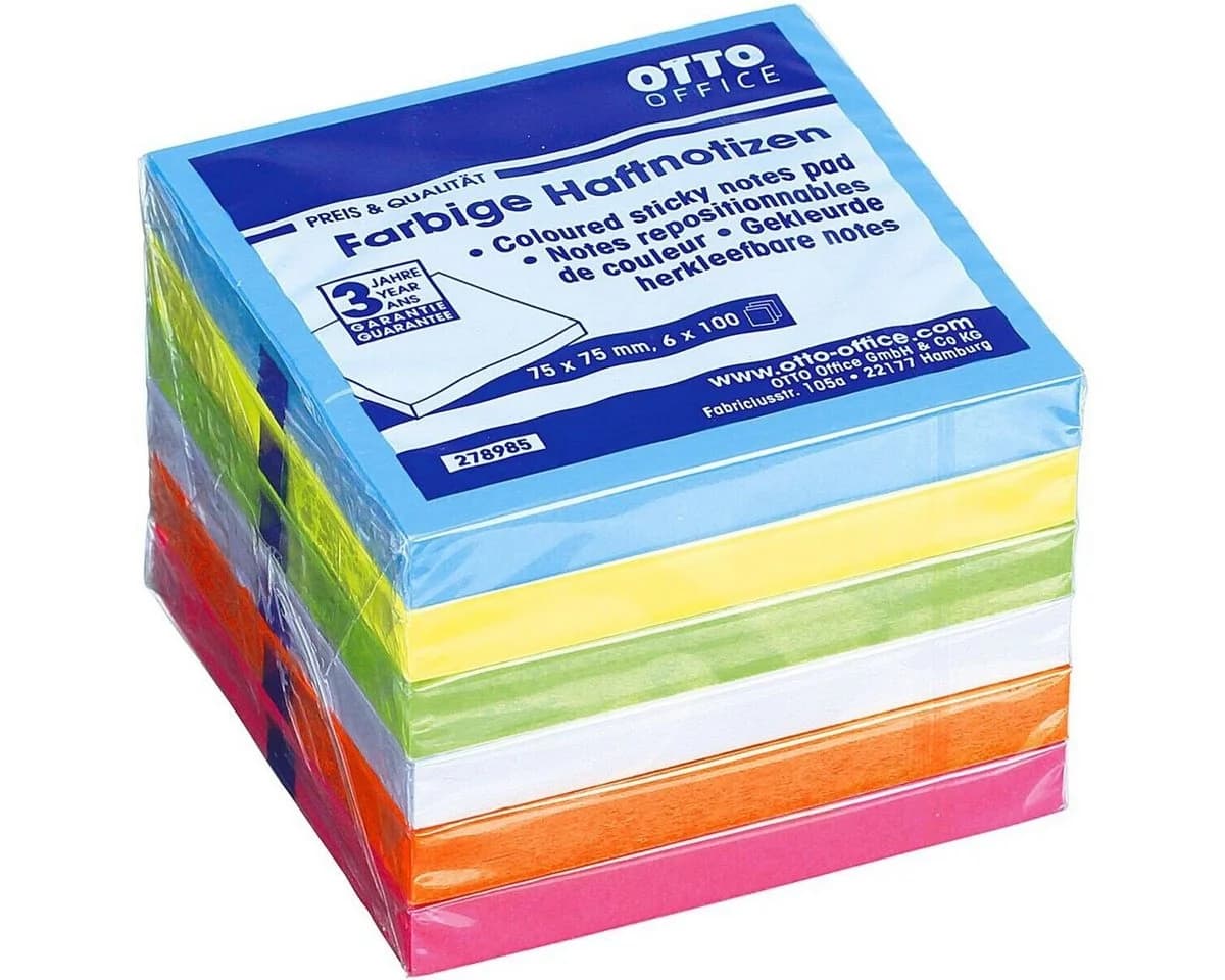 Otto Office Haftnotizblock 7,5x7,5 cm Neonfarben 6er Pack - Bild 2