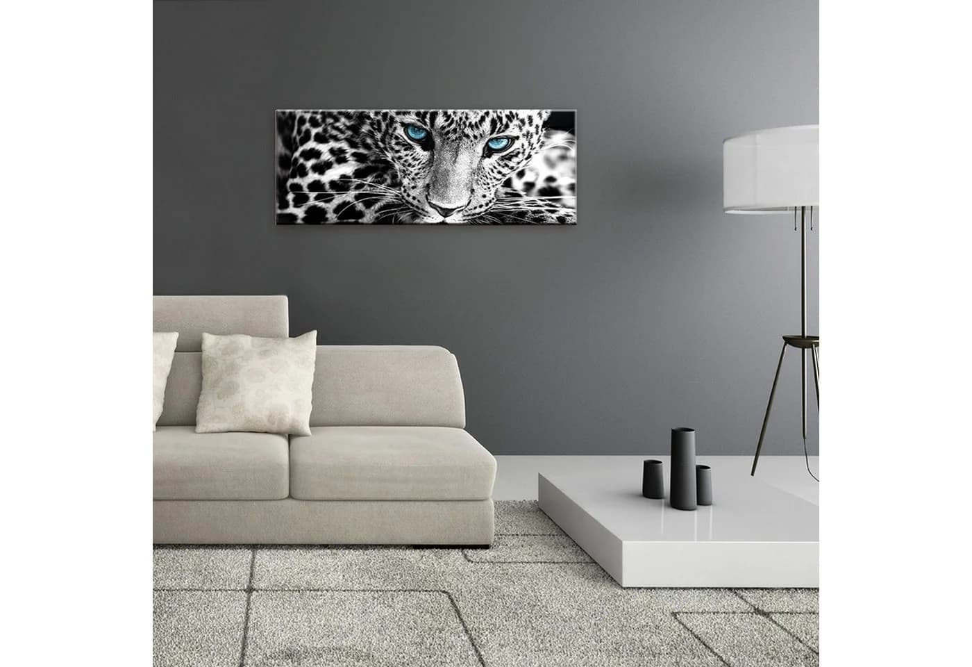 artissimo Glasbild Leopard Schwarz-Weiß 80x30cm