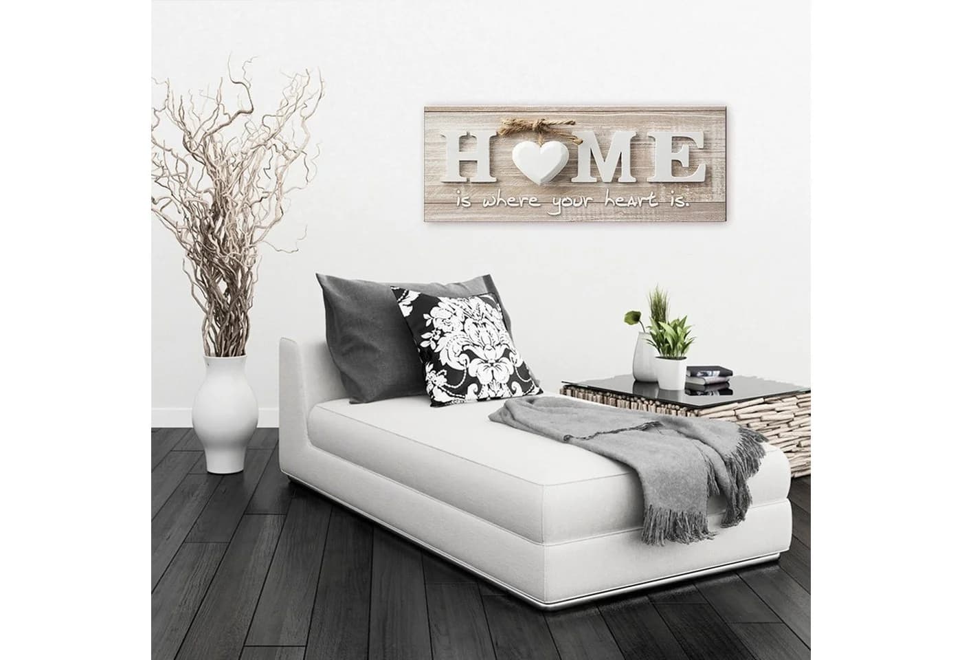 artissimo Glasbild HOME Spruch 80x30 cm Beige Weiß