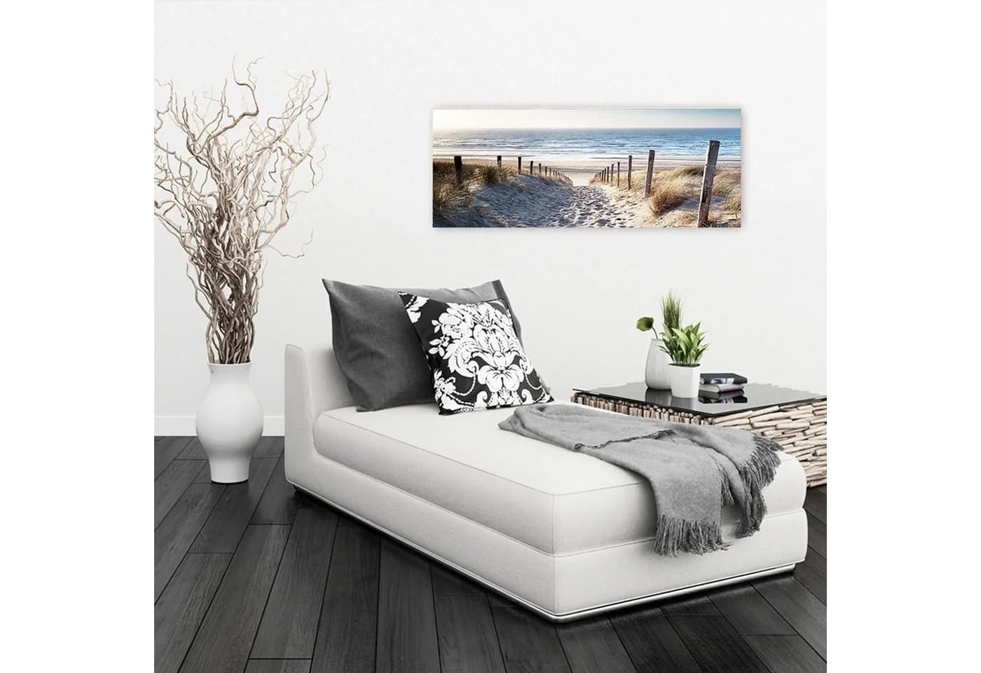 artissimo Glasbild Strand und Meer Dünenweg Sand-Blau Modern Maritim