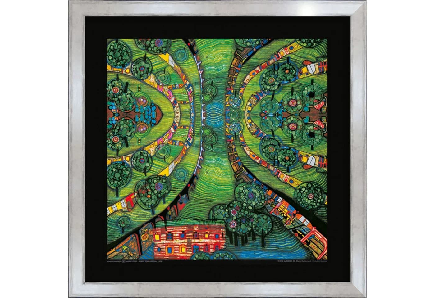 artissimo Gerahmter Kunstdruck Hundertwasser Grüne Stadt 53x53 cm Silber - Bild 2