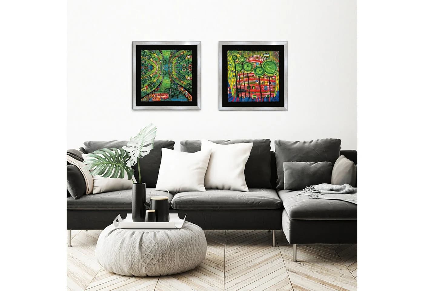 artissimo Gerahmter Kunstdruck Hundertwasser Grüne Stadt 53x53 cm Silber - Bild 3