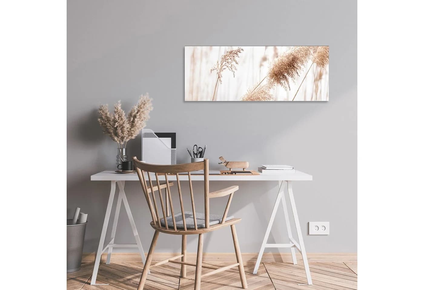 artissimo Glasbild Pampasgras Beige 80x30 cm Wandbild Querformat
