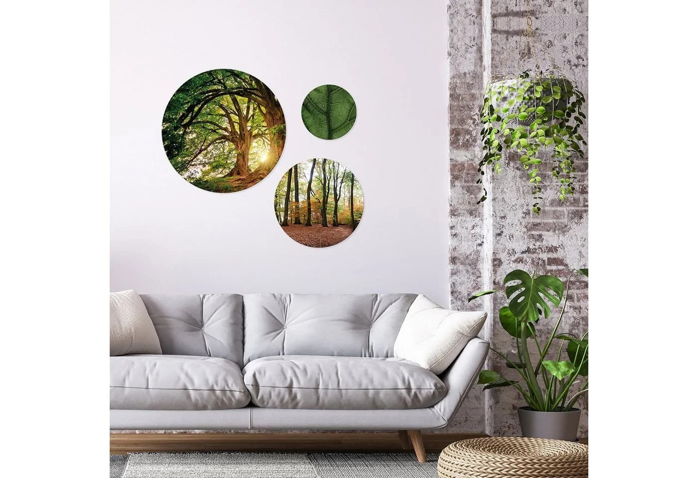 artissimo 3-teiliges runde Wandbilder Set Naturmotive grün beige