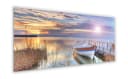 artissimo Glasbild XXL 125x50 cm Bild aus Glas Wandbild groß Boots-Steg Meer, Landschaft: Sonnenuntergang am See Bild 1