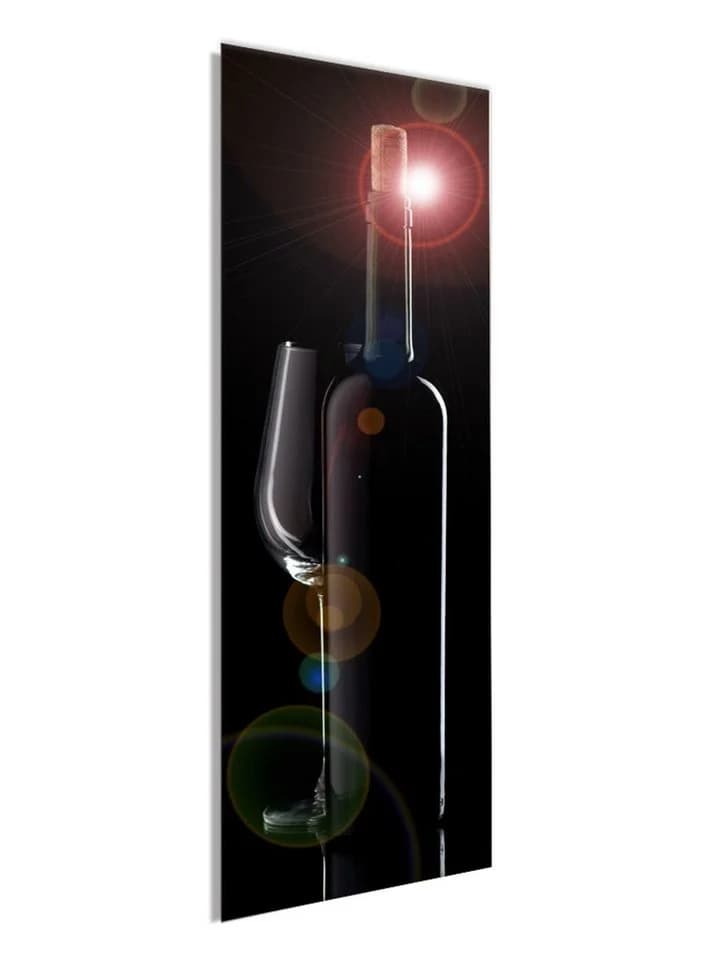 Glasbild Weinflasche Schwarz Rot 30x80 cm
