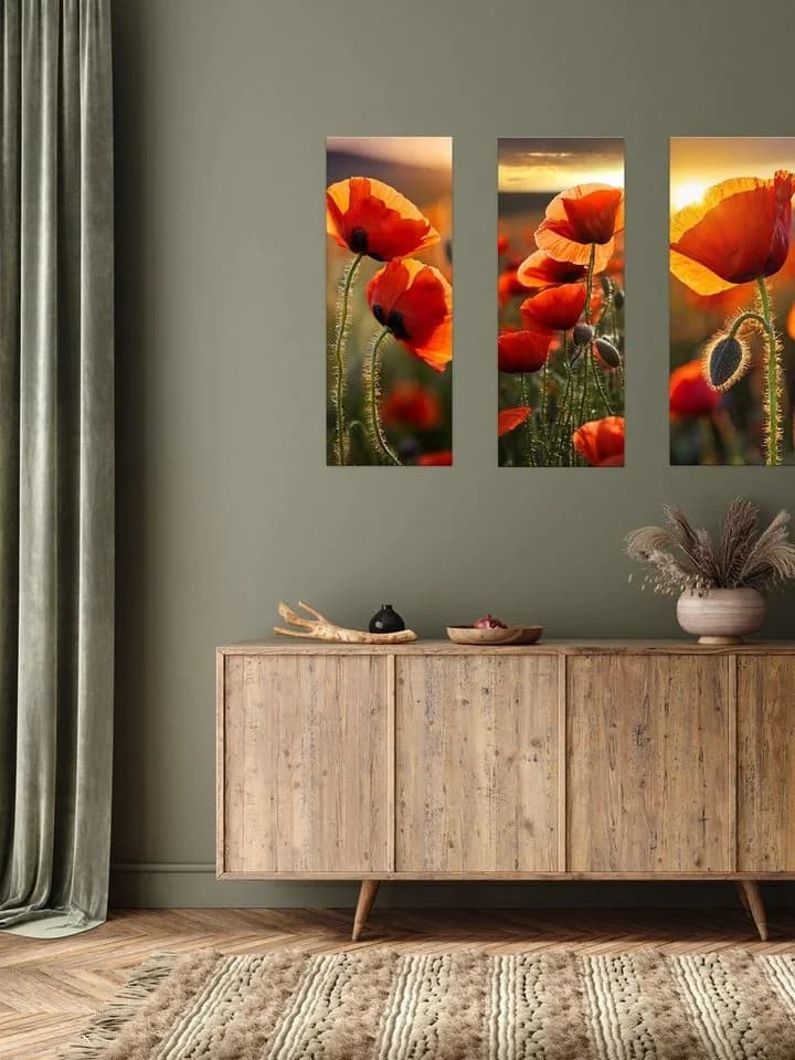 artissimo Glasbild Mohnfeld im Abendlicht 30x80 cm - Bild 3