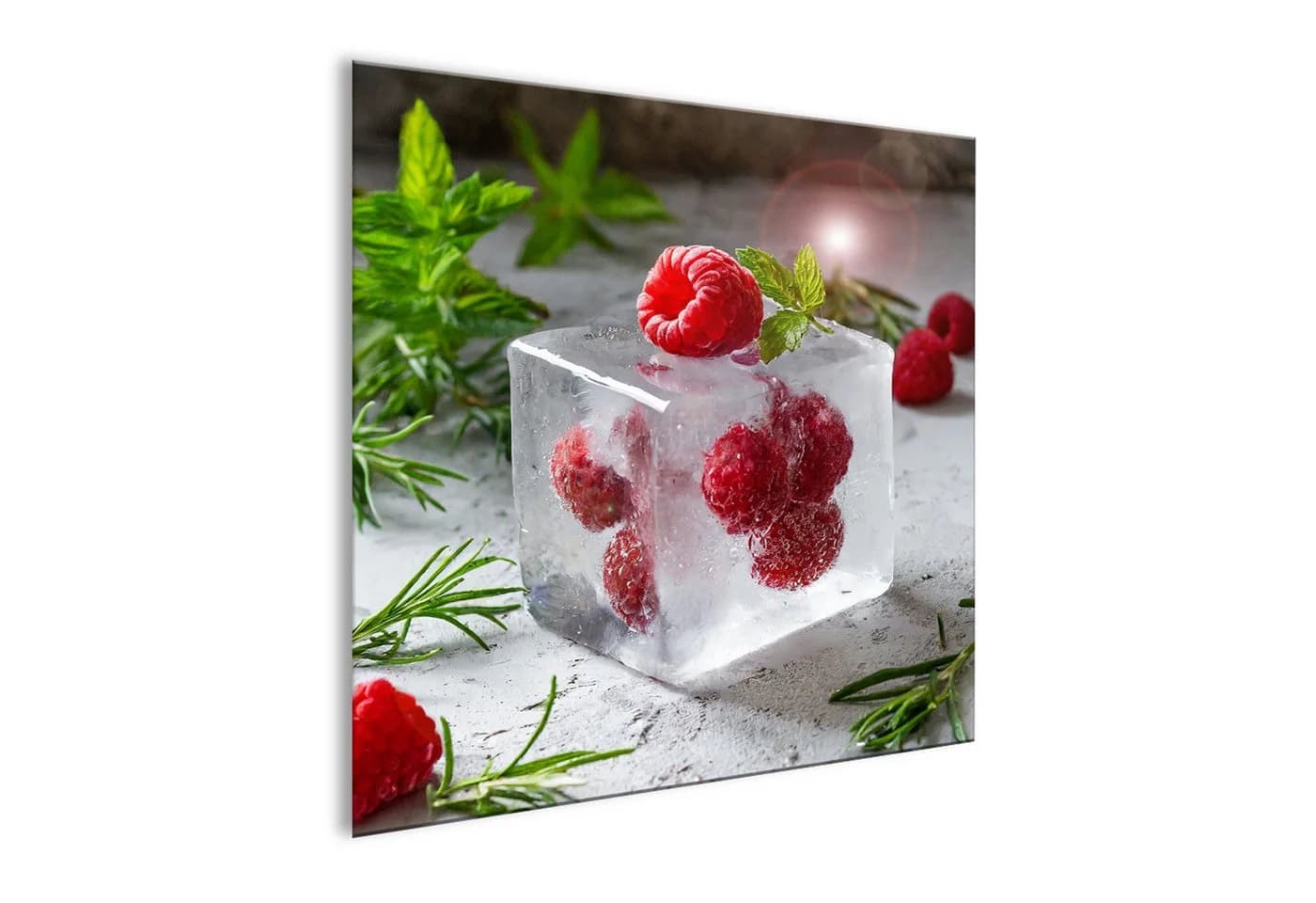 artissimo Glasbild 30x30 cm Himbeeren im Eis Rot/Grün