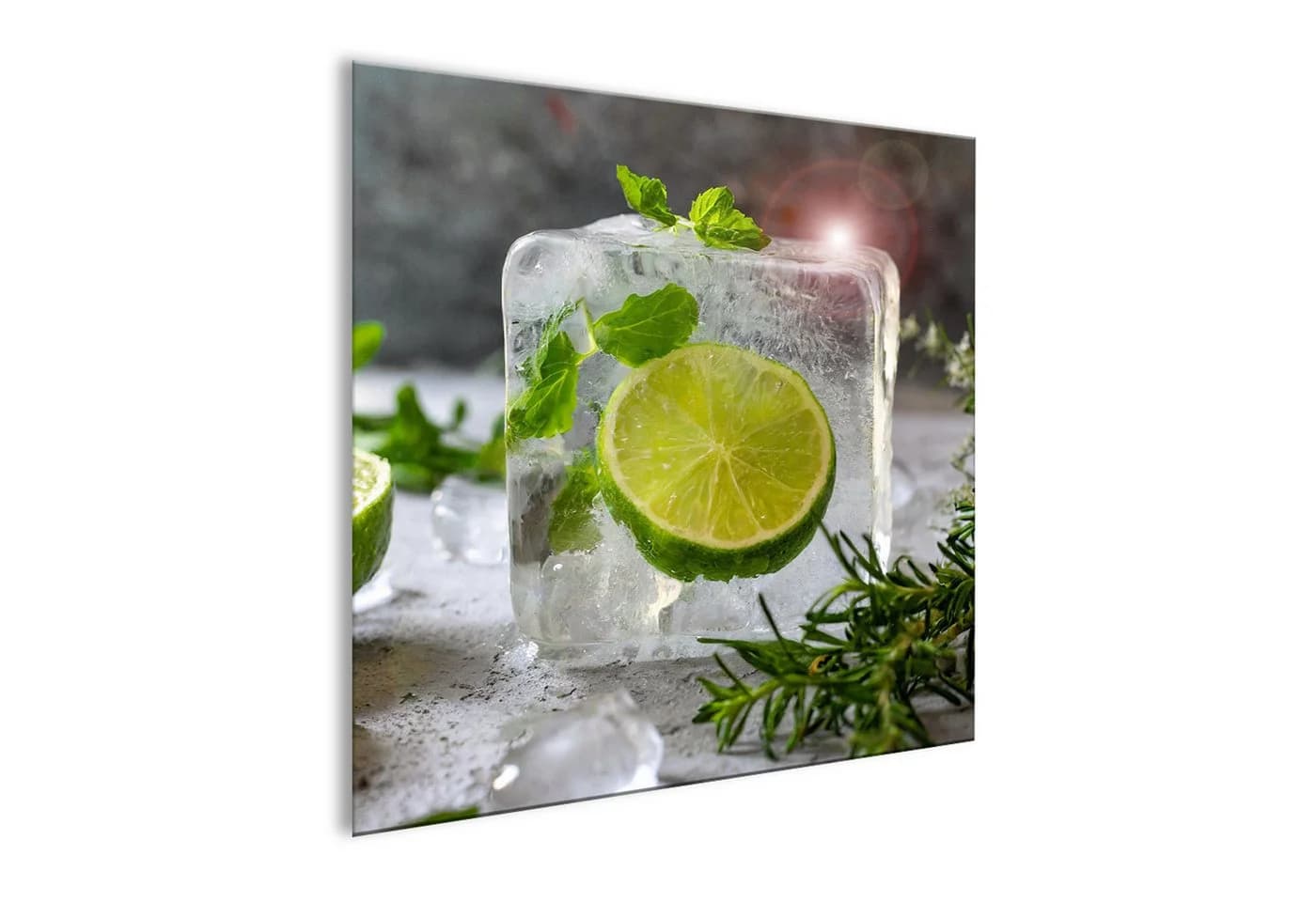 artissimo Glasbild 30x30cm Küchenbild Eiswürfel Limette