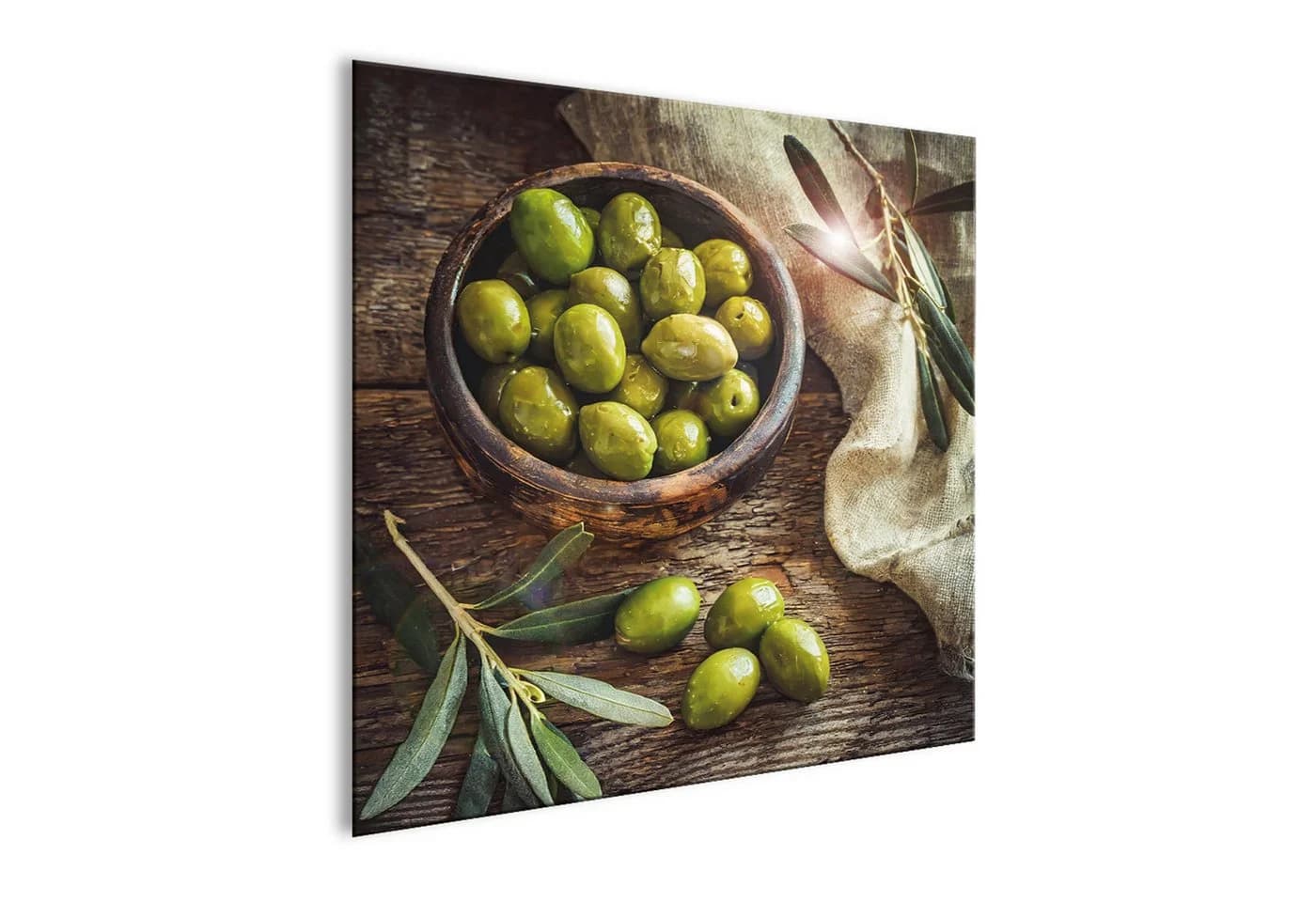 artissimo Glasbild Vintage Oliven 30x30 cm