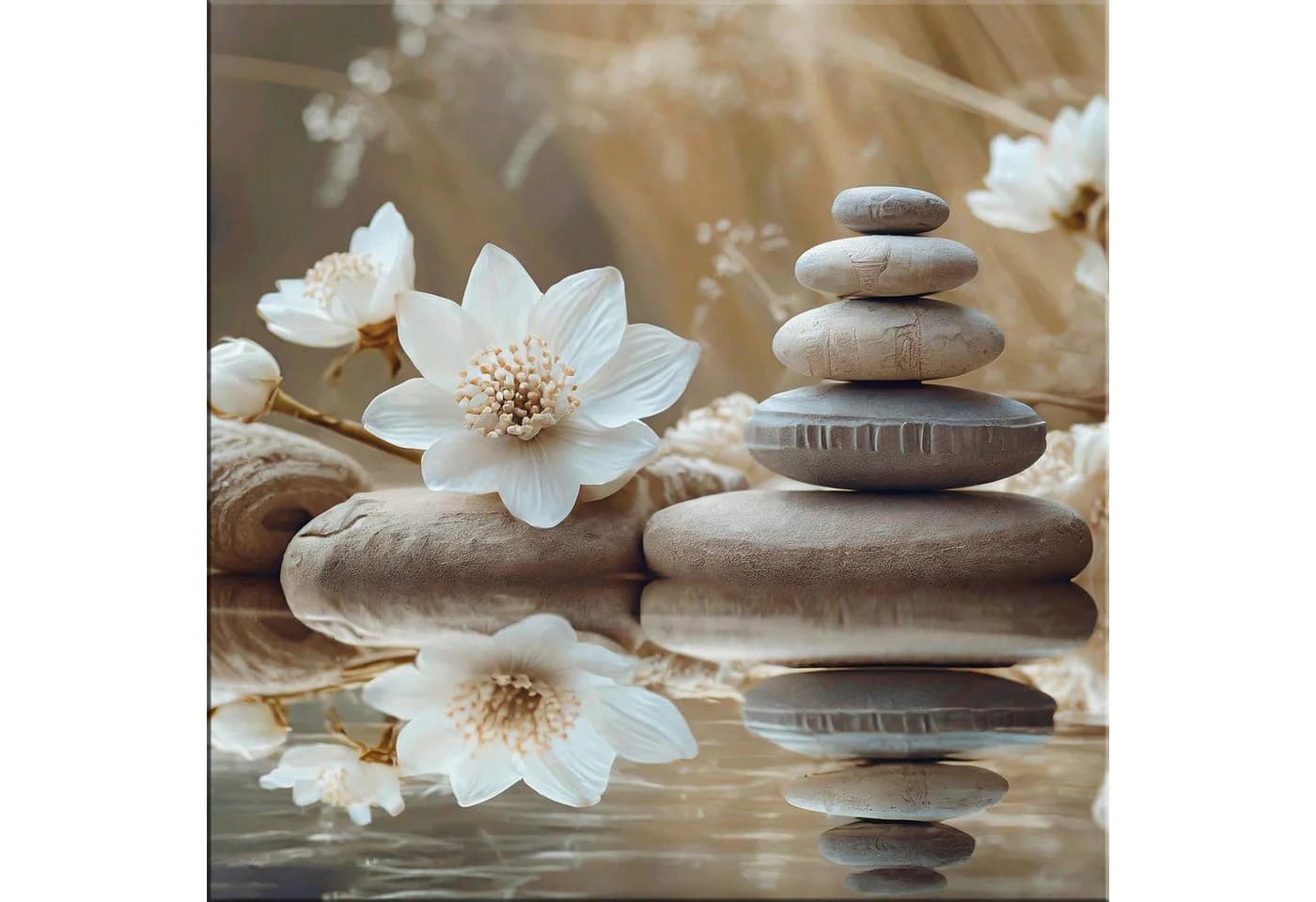 artissimo Glasbild Zen Steine & Blüten 30x30 cm Quadratisch - Bild 2