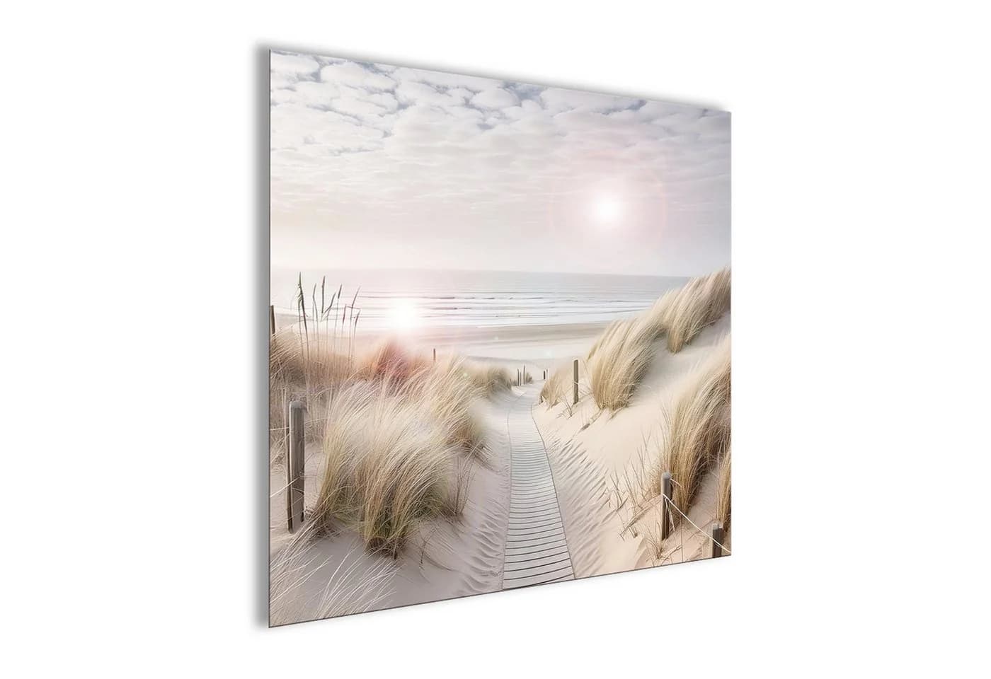 artissimo Glasbild Strand und Meer Dünenweg Beige 50x50 cm
