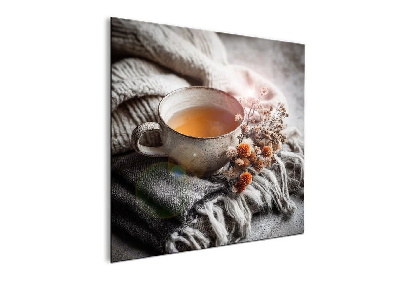 artissimo Glasbild 30x30 cm Stillleben Teetasse Orange Grau