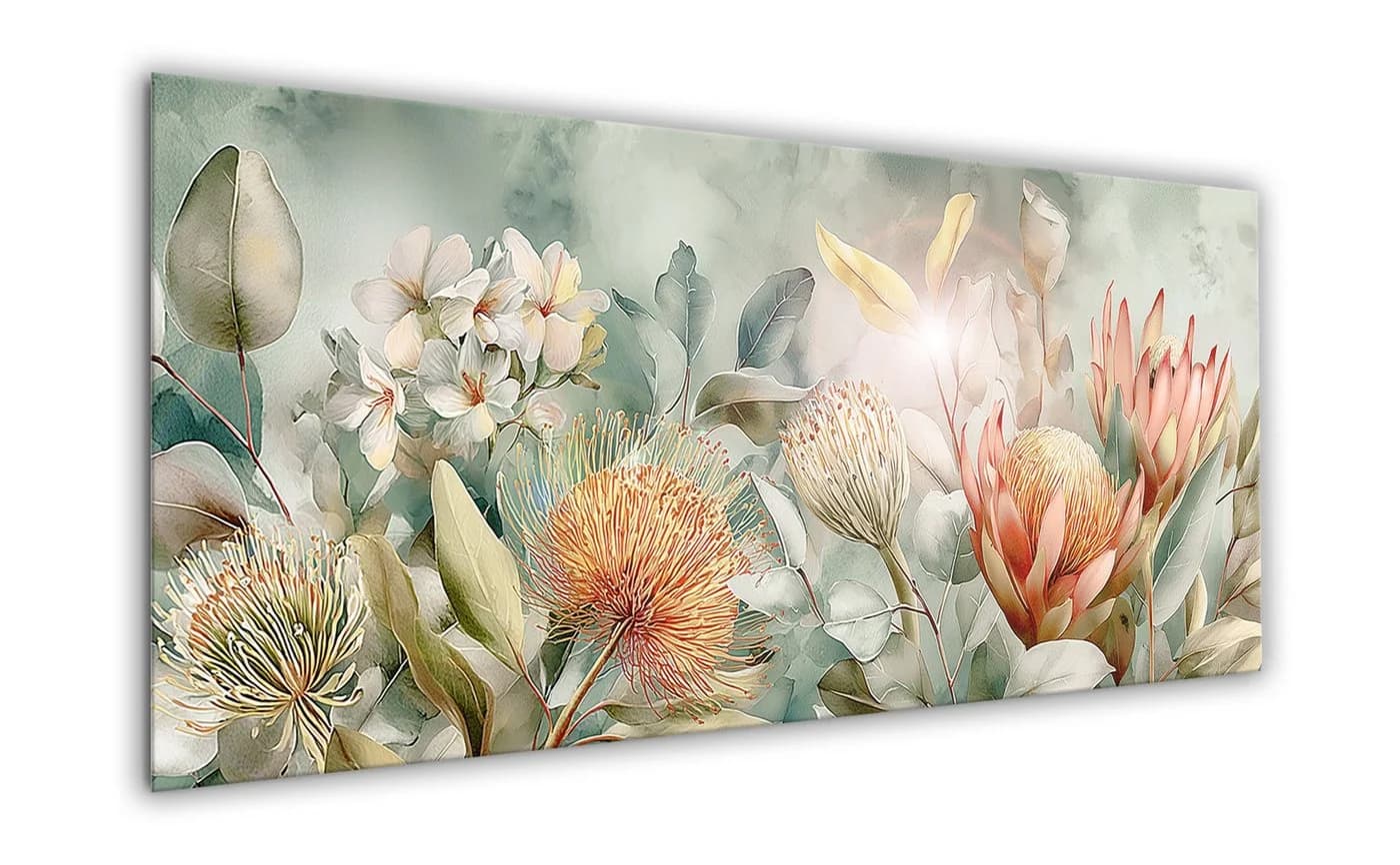artissimo XXL Glasbild 125x50 cm Panorama Wandbild Aquarell Salbei-Grün