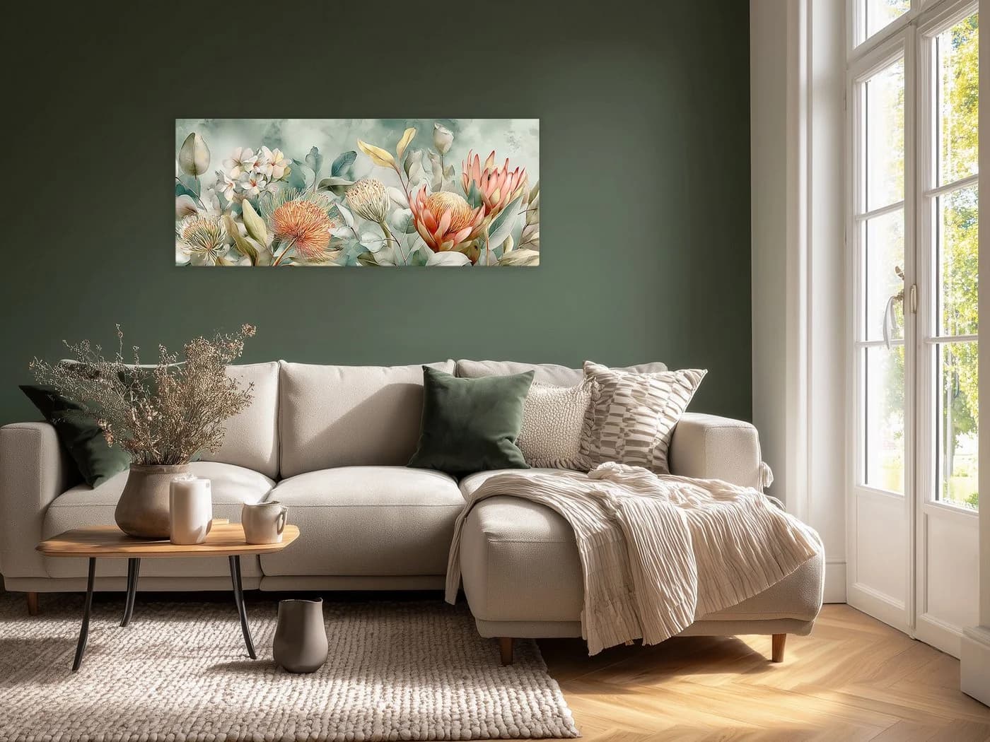 artissimo XXL Glasbild 125x50 cm Panorama Wandbild Aquarell Salbei-Grün - Bild 3