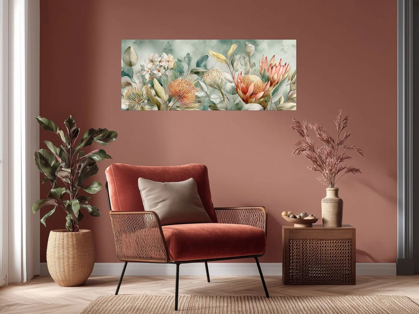 artissimo XXL Glasbild 125x50 cm Panorama Wandbild Aquarell Salbei-Grün - Bild 4