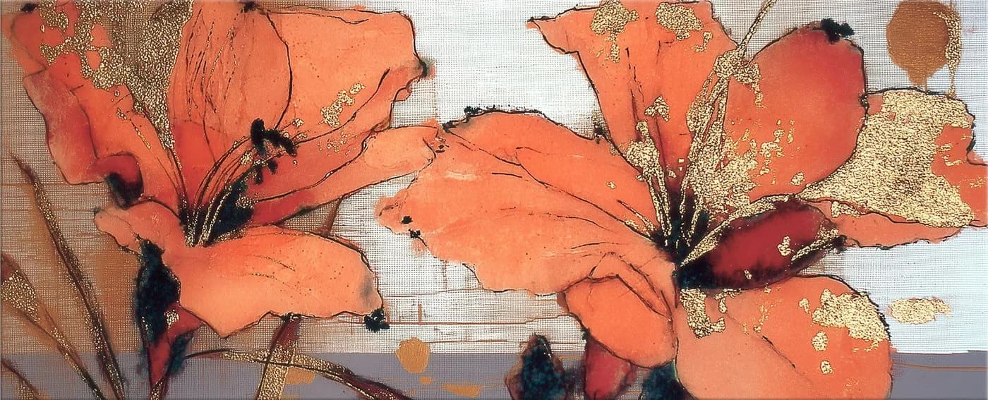 artissimo Glasbild XXL Blumen Orange-Gold Modern - Bild 2