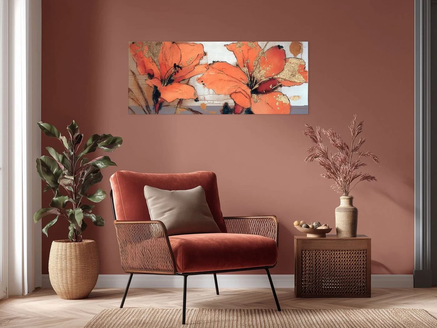 artissimo Glasbild XXL Blumen Orange-Gold Modern - Bild 3