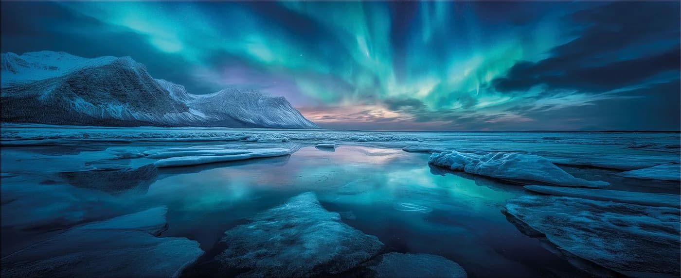 artissimo Glasbild XXL Polarlichter Eislandschaft Blau Türkis - Bild 2