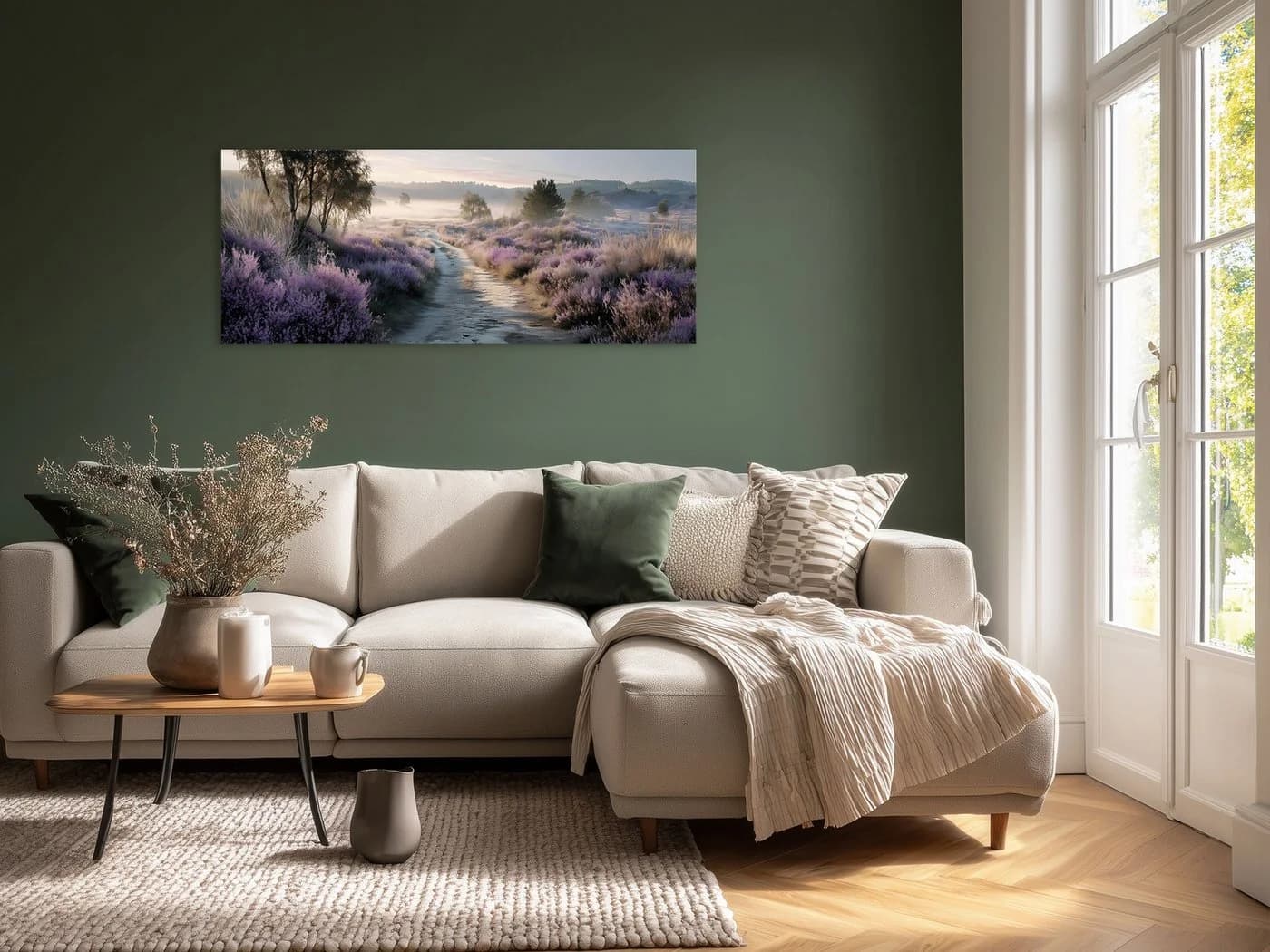 artissimo Glasbild XXL 125x50 cm Heidelandschaft Lila Beige - Bild 3