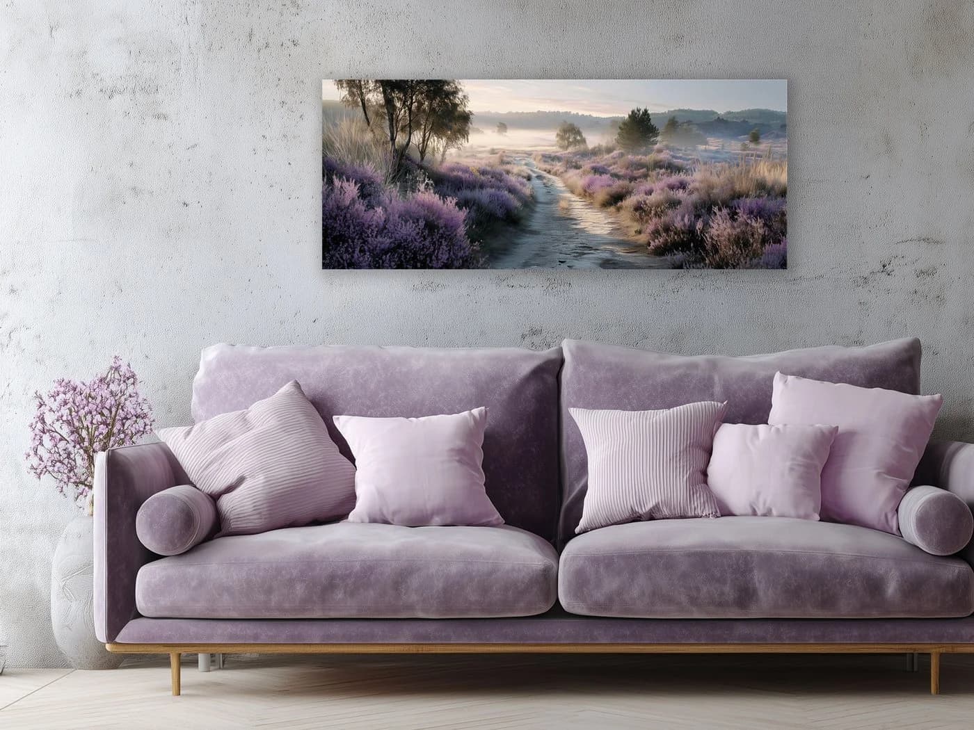 artissimo Glasbild XXL 125x50 cm Heidelandschaft Lila Beige - Bild 4