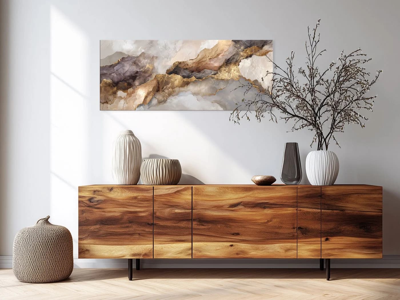 artissimo Glasbild XXL 125x50 cm Abstrakt Beige Gold - Bild 3