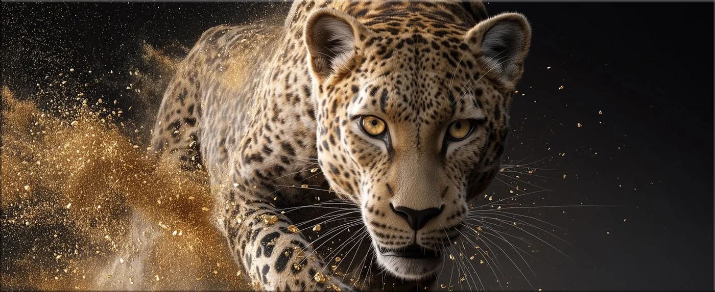 artissimo Glasbild Leopard Panorama 125x50 cm Schwarz Gold - Bild 2