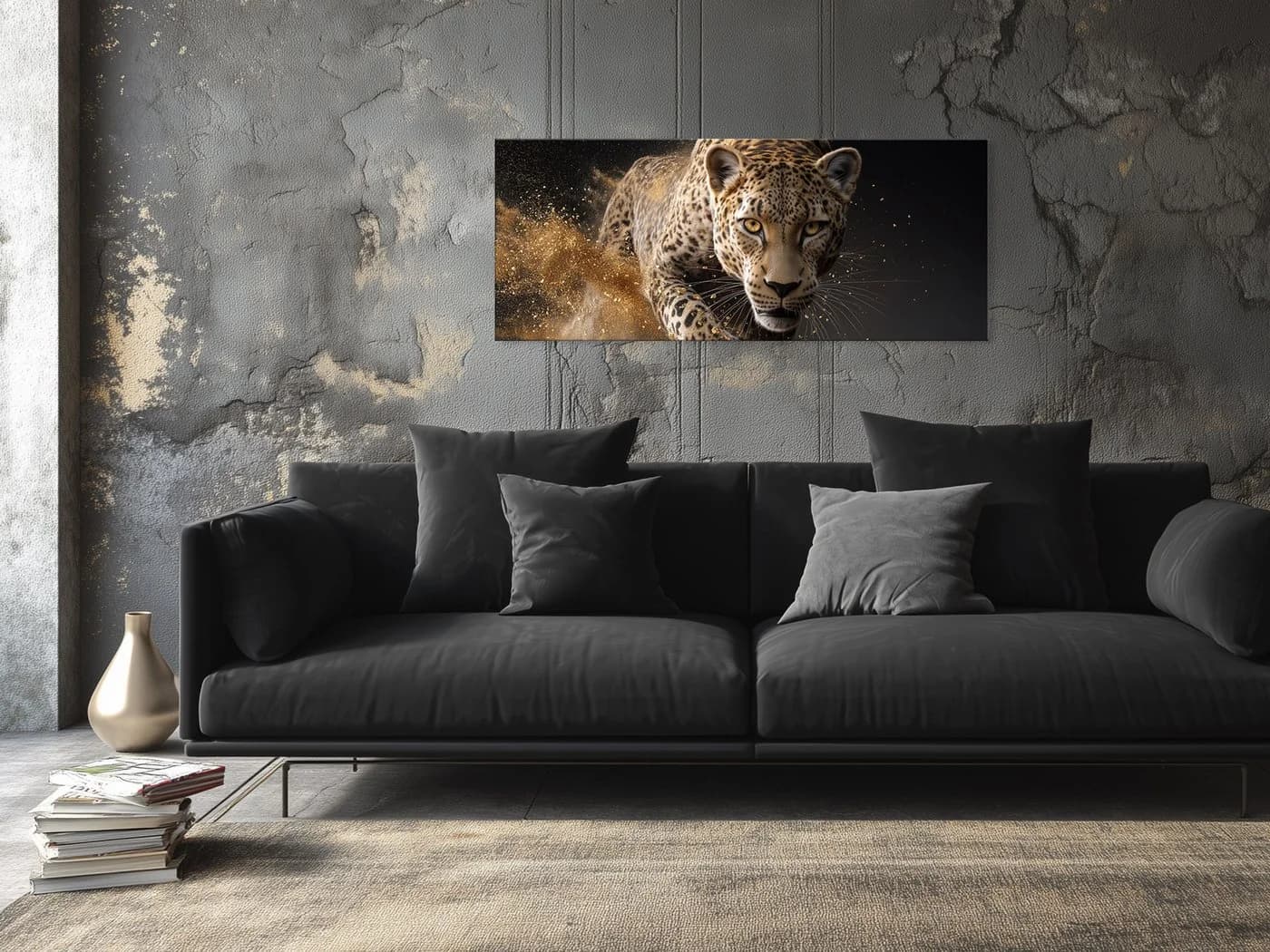 artissimo Glasbild Leopard Panorama 125x50 cm Schwarz Gold - Bild 3