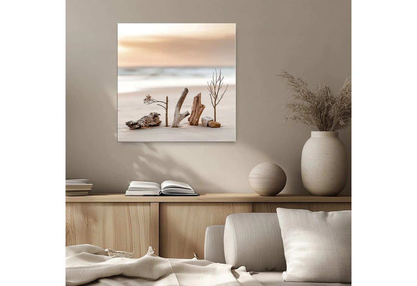 artissimo Glasbild Strandmotiv Treibholz 50x50 cm Beige - Bild 3