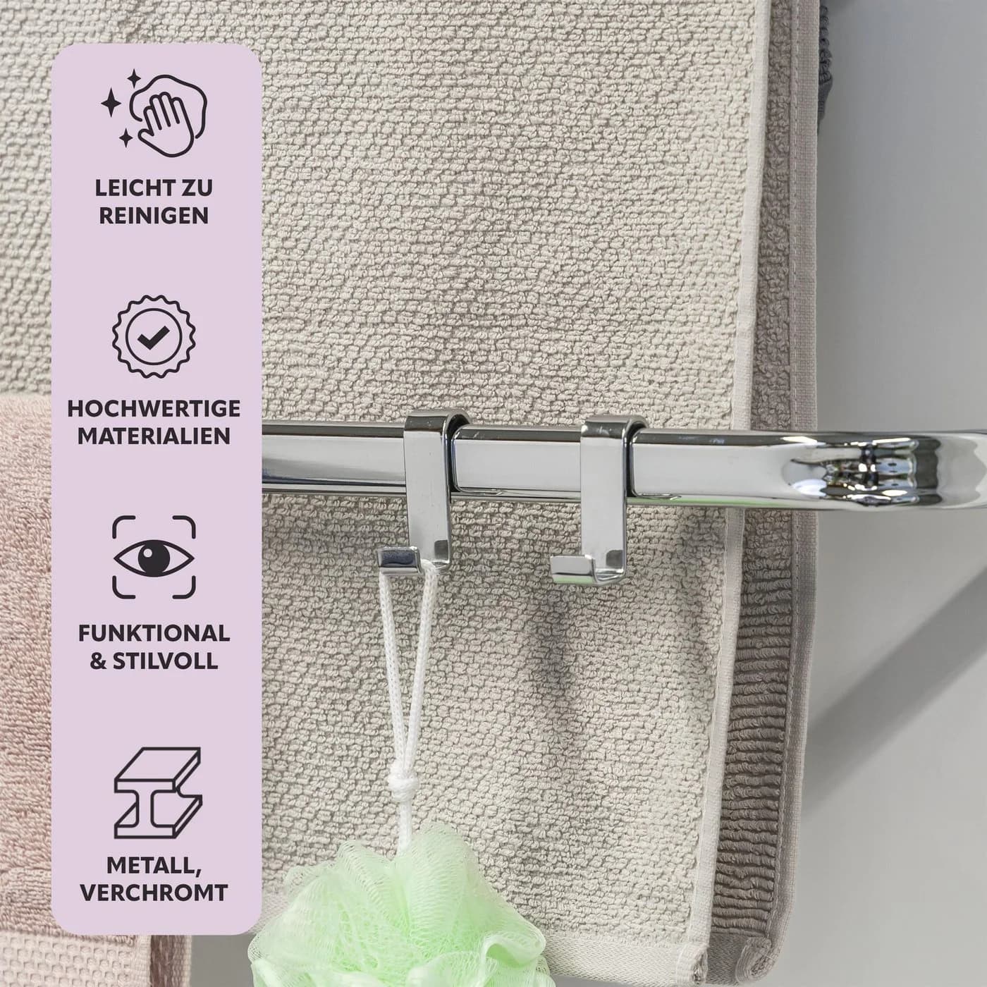 bremermann Handtuchhalter Tür-Hängeregal mit 4 praktischen Haken, verchromt - Bild 5