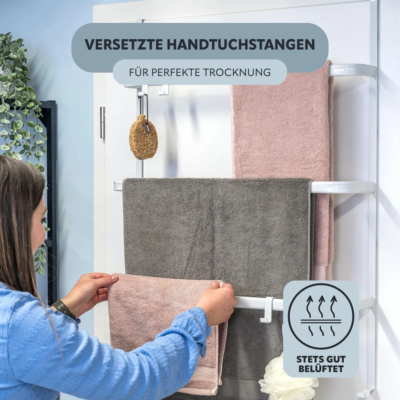bremermann Handtuchhalter Tür-Hängeregal Weiß 3 Stangen 4 Haken - Bild 3