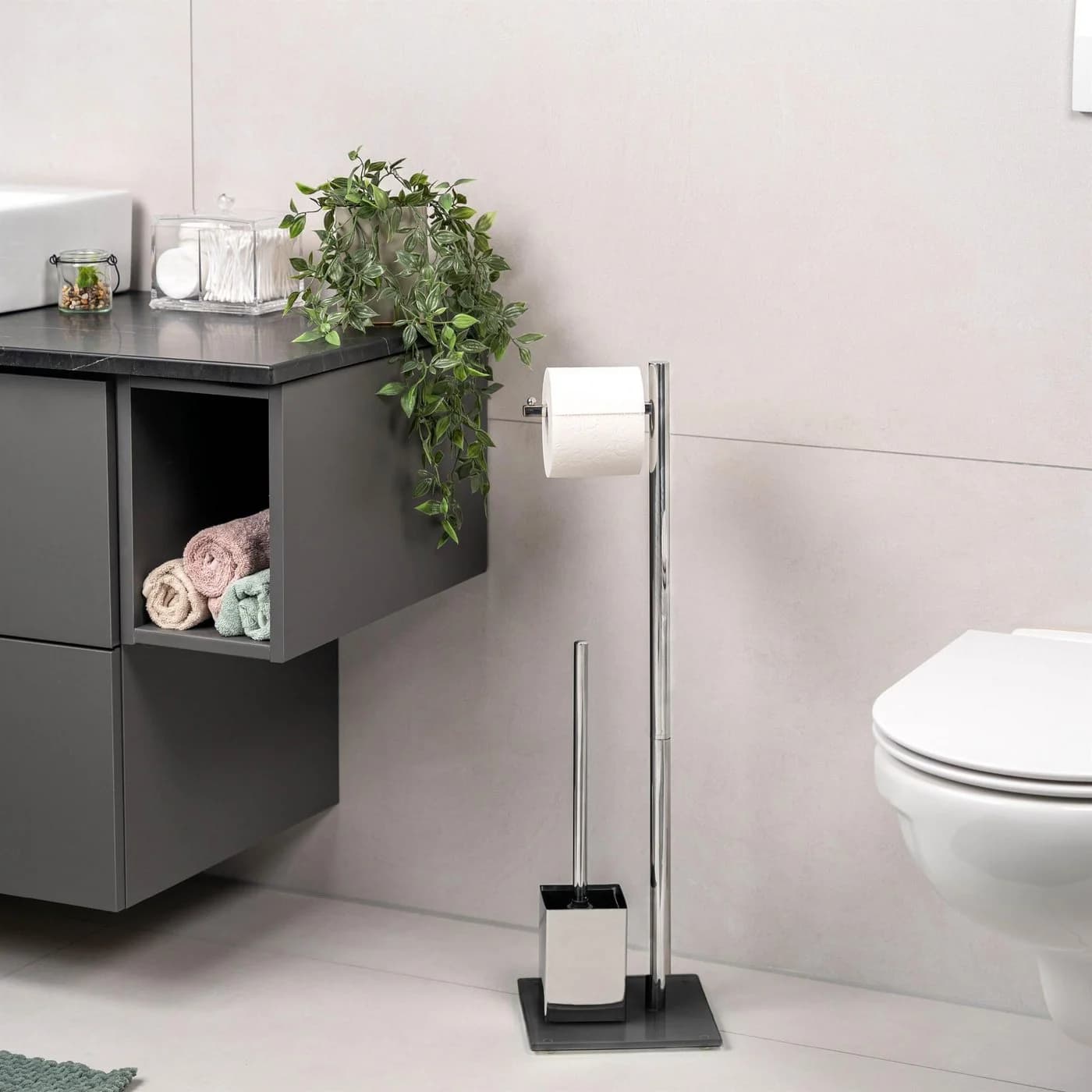 bremermann WC-Ständer 2in1 mit Bürste, Edelstahl & Glas, Schwarz