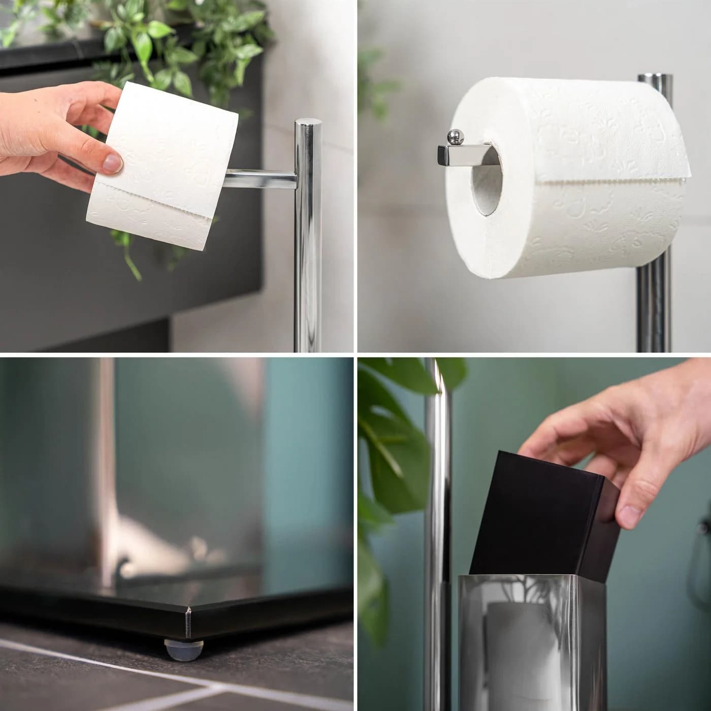 bremermann WC-Ständer 2in1 mit Bürste, Edelstahl & Glas, Schwarz - Bild 3