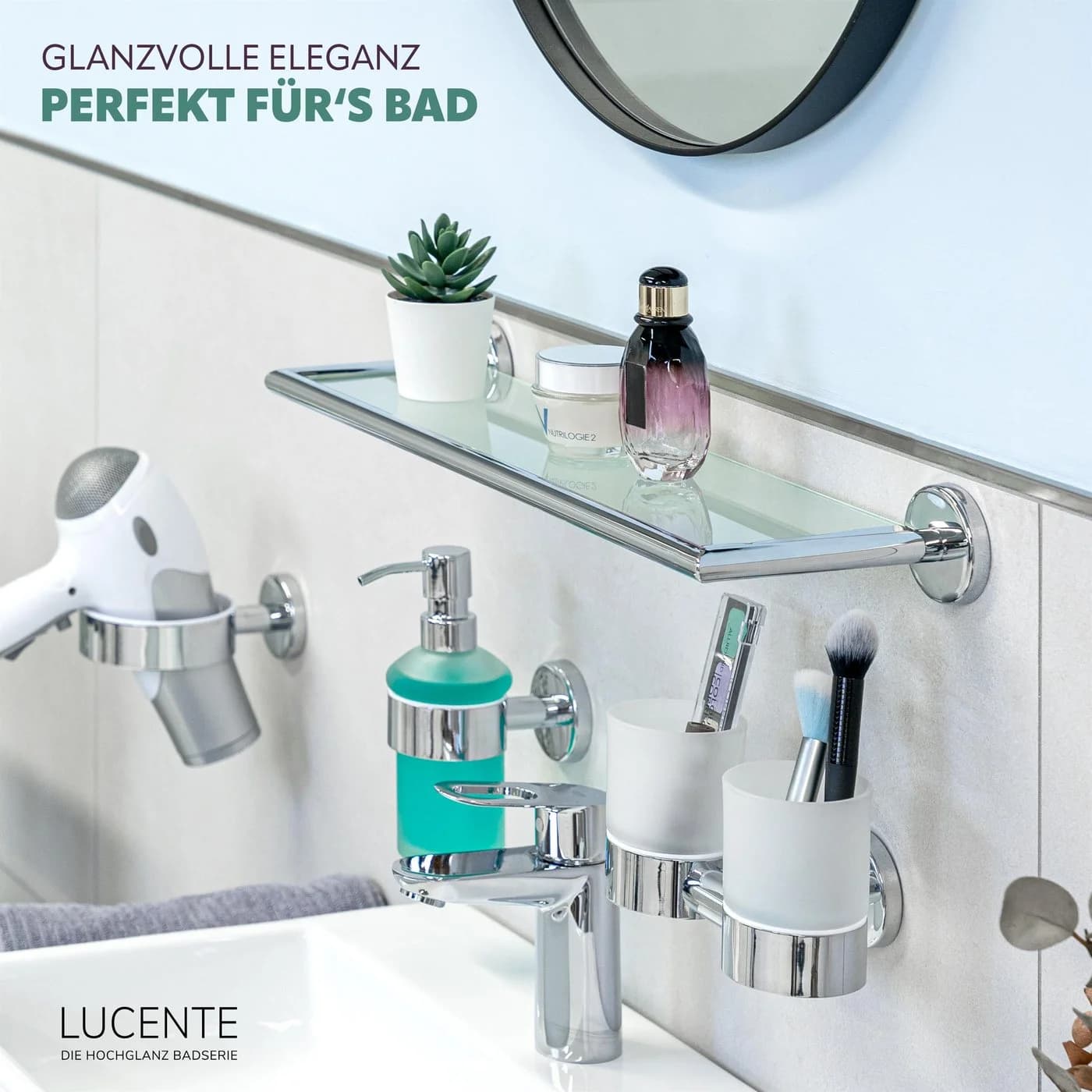 bremermann Wandregal Bad-Serie LUCENTE Glas Edelstahl silber