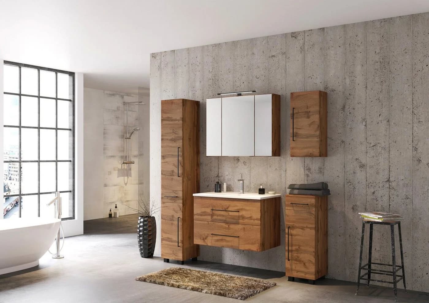 WELLTIME Unterschrank Luena Eiche Schwarz mit Soft-Close