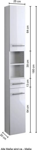 WELLTIME Hochschrank Venedig Weiß Hochglanz Badmöbel Bild 3