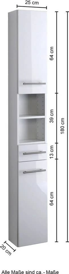 WELLTIME Hochschrank Venedig Weiß Hochglanz Badmöbel - Bild 3