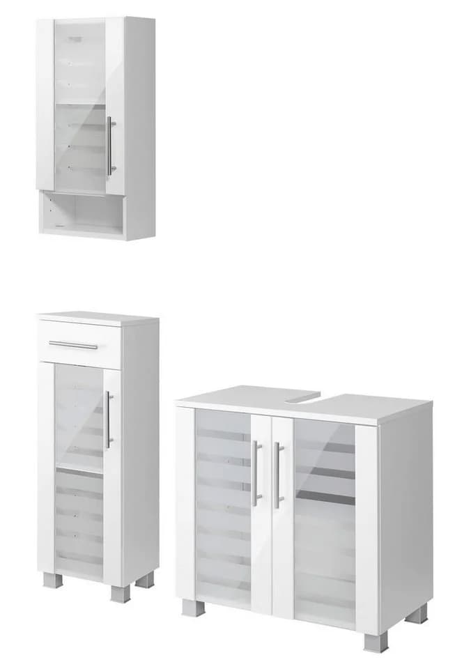 welltime Badmöbel-Set Jaca 3-teilig Weiß hochglänzend mit Milchglas - Bild 2