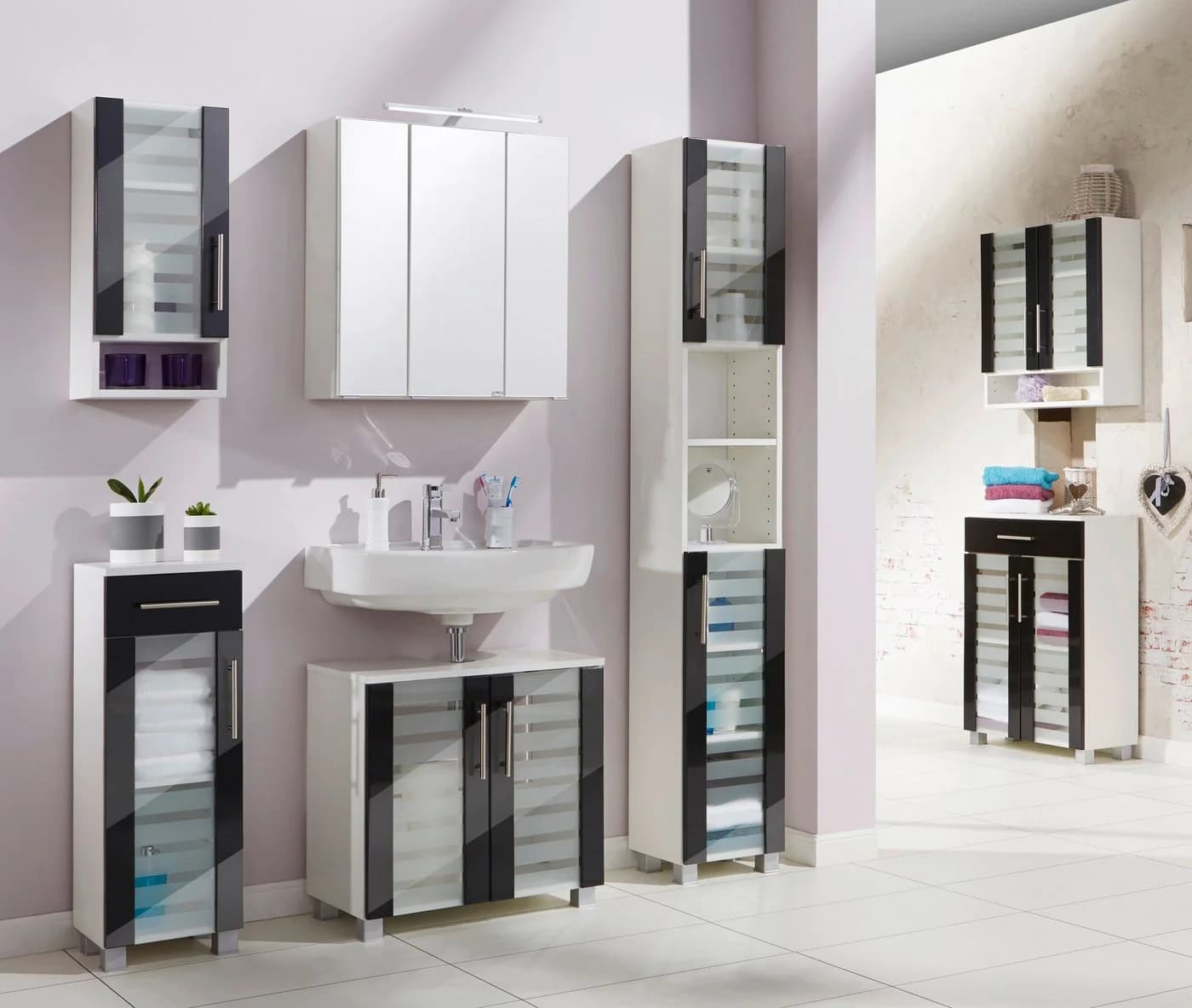 welltime Badmöbel-Set Jaca 3-tlg. Weiß/Anthrazit Modern