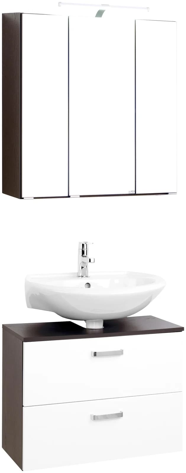 WELLTIME Badmöbel-Set Dorina grau/weiß mit LED-Spiegelschrank