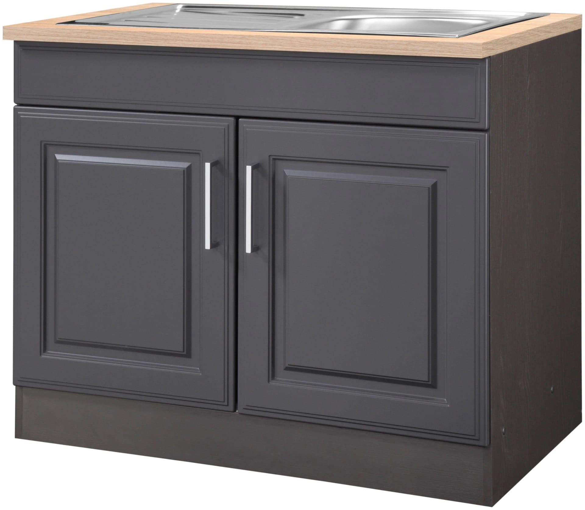 KOCHSTATION Spülenschrank KS-Stockholm Grau MDF 2 Türen