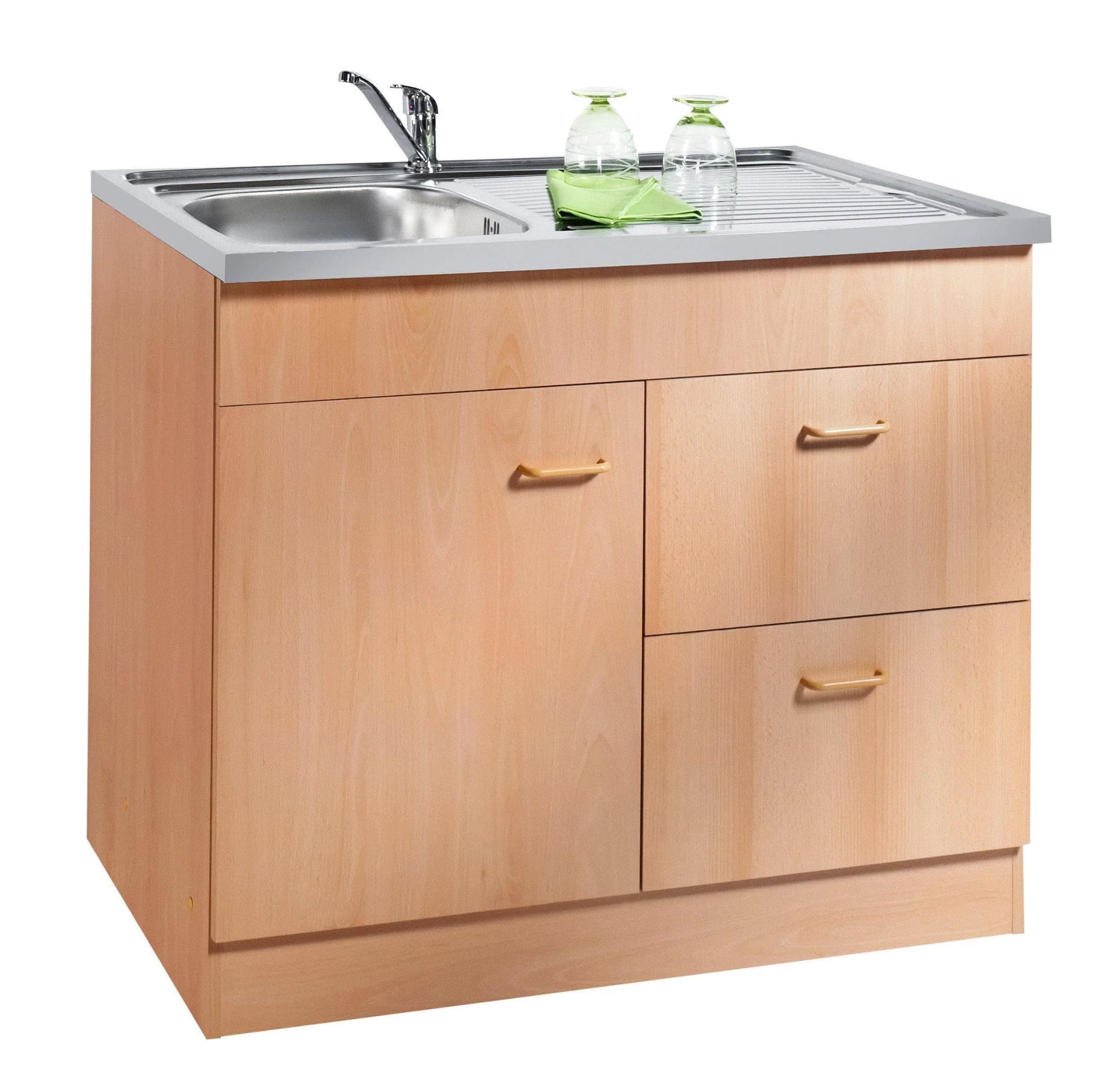 Kochstation Spülenschrank KS-Elster 100cm Buchefarben - Bild 5