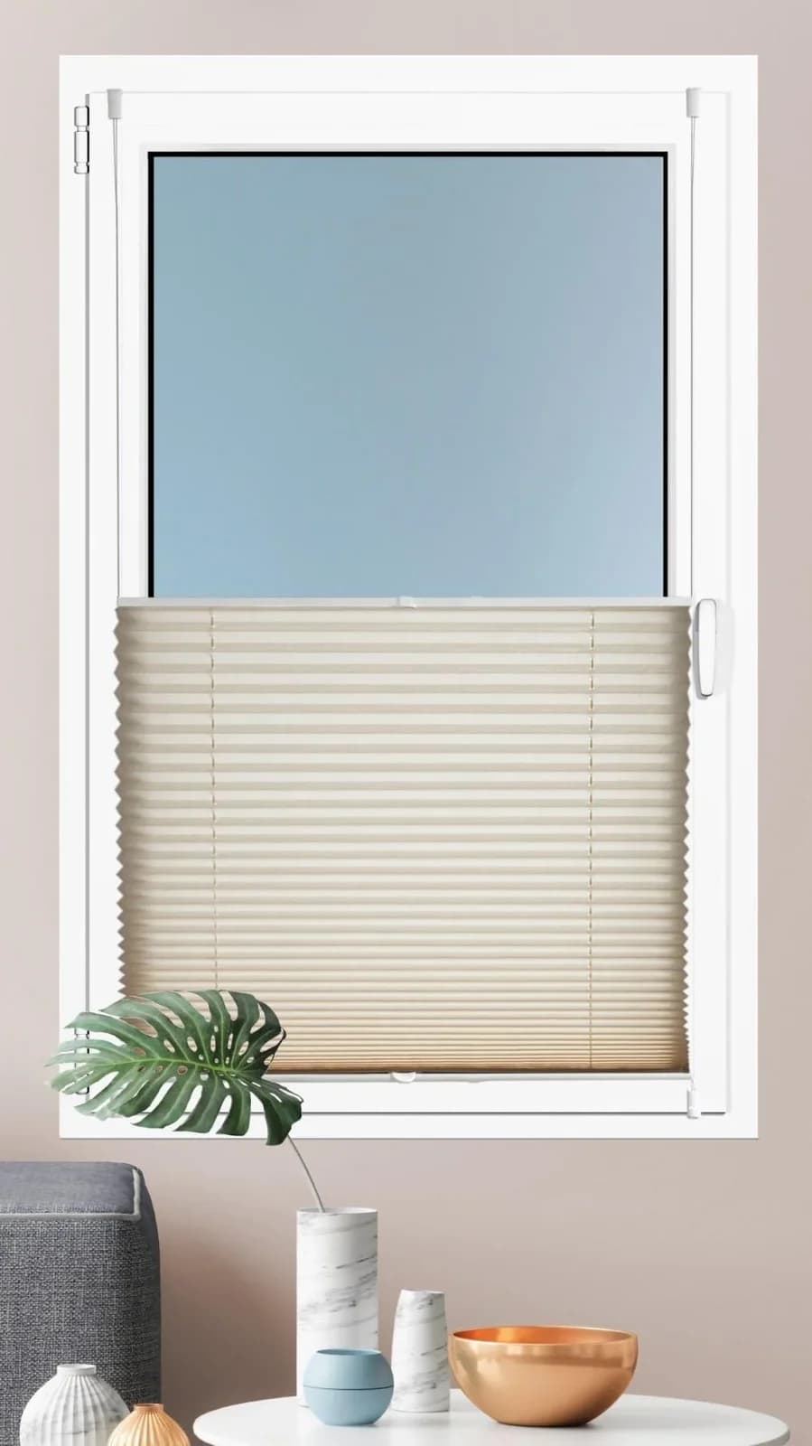 Plissee KUTTI 'Brisa' Klemmfix Beige 80x140cm