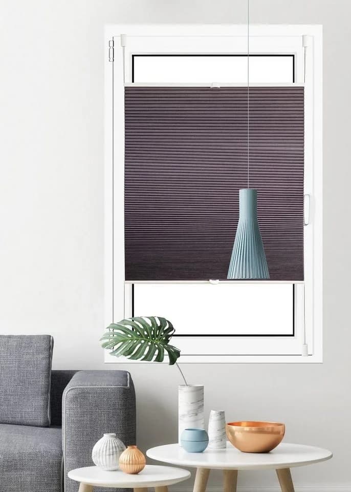 KUTTI Wabenplissee Blake Anthrazit Klemmfix Blackout