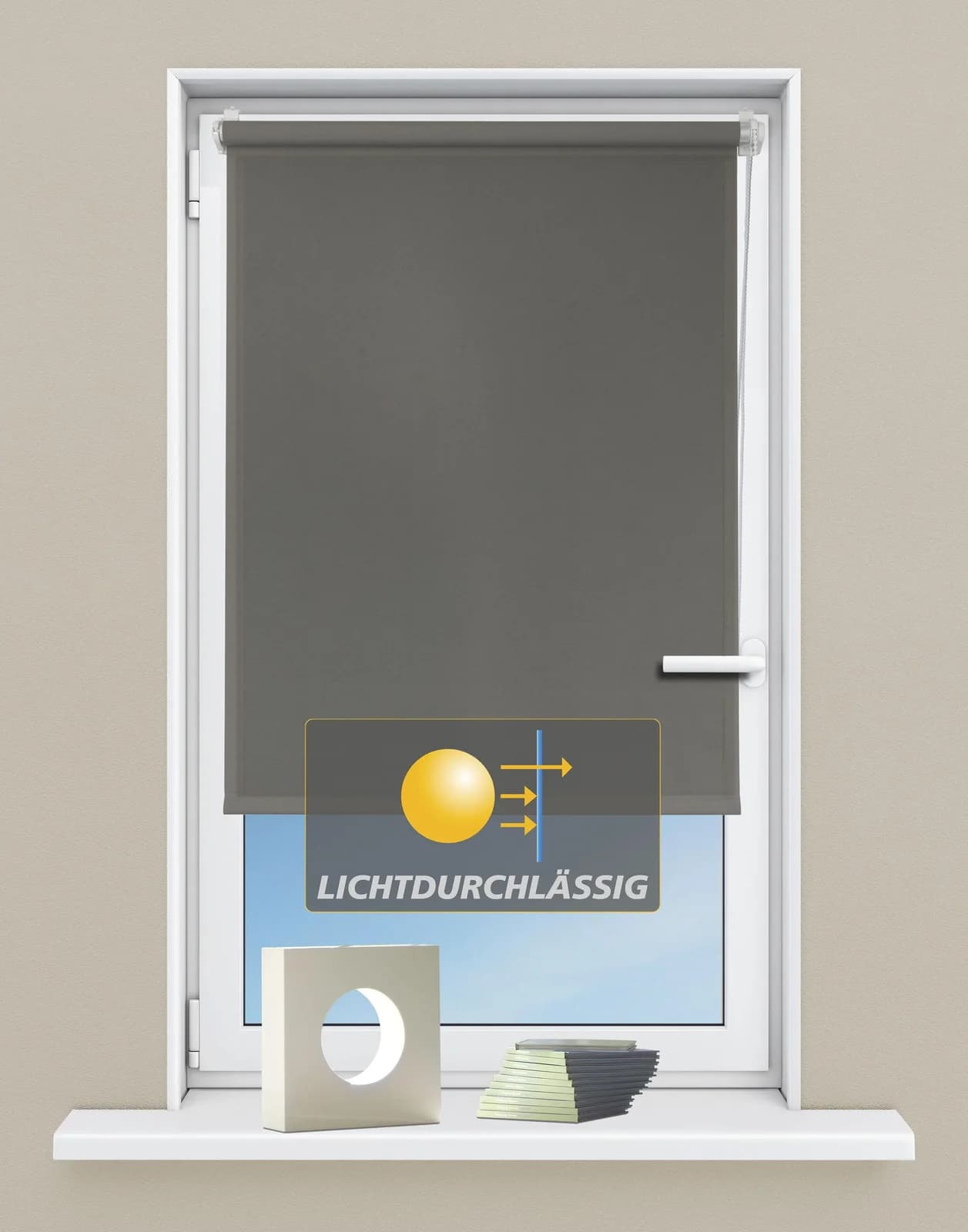 Seitenzugrollo KUTTI 'Ida' Braun Lichtschutz Klemmfix